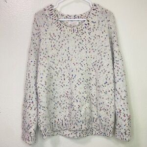 Solitaire Cream Rainbow Confetti Pom Pom Knit Crew Neck Sweater Size XL